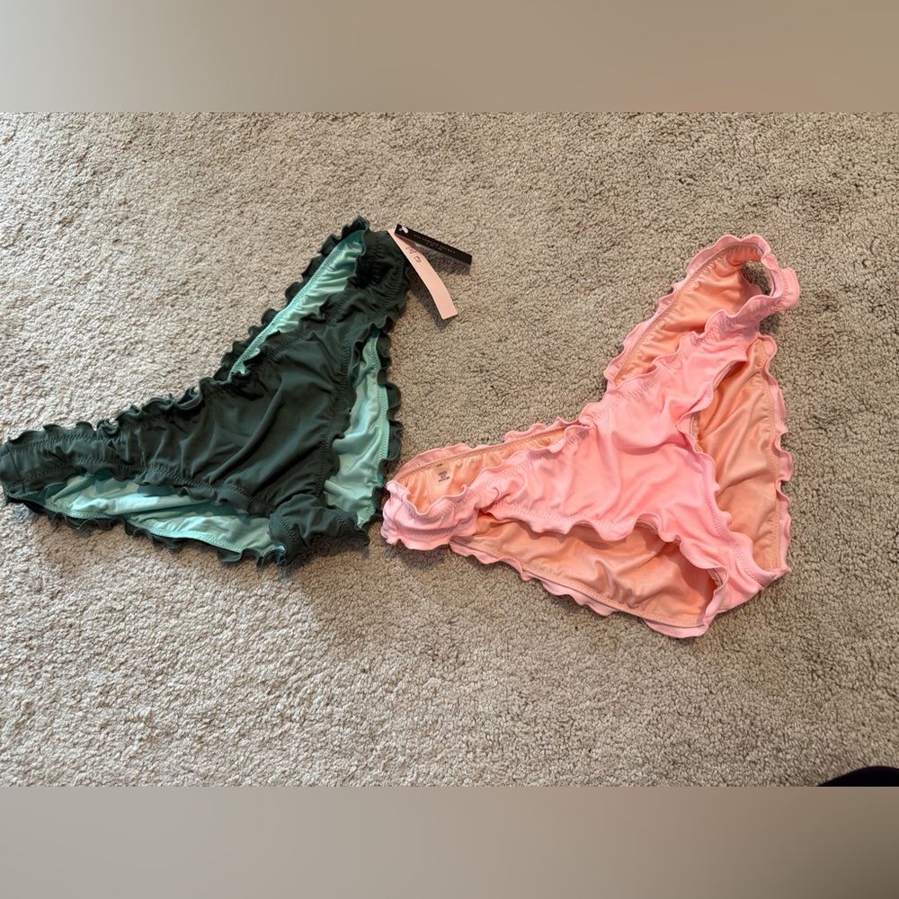 Victoria's Secret Pink and Green Ruffled Bikini. Scrunch Butt